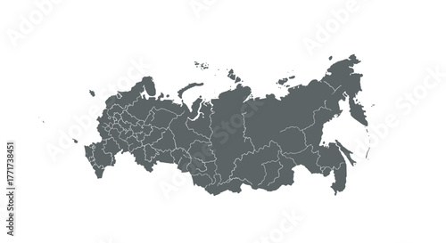 Detailed gray silhouette map of russia with regional borders