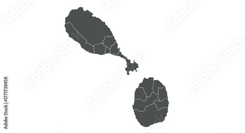 Simplified silhouette map of guadeloupe with administrative divisions