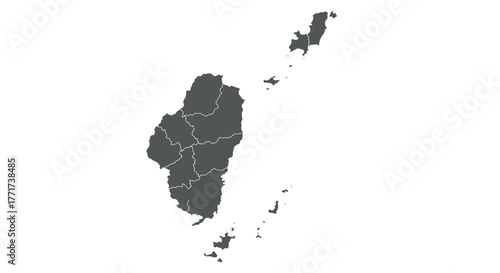 Silhouette map of okinawa prefecture with islands and districts