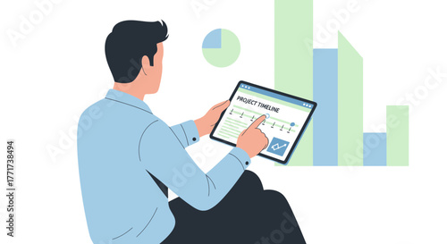 Business Analyst Reviewing Project Gantt Chart And Data Analysis On Digital Tablet Device