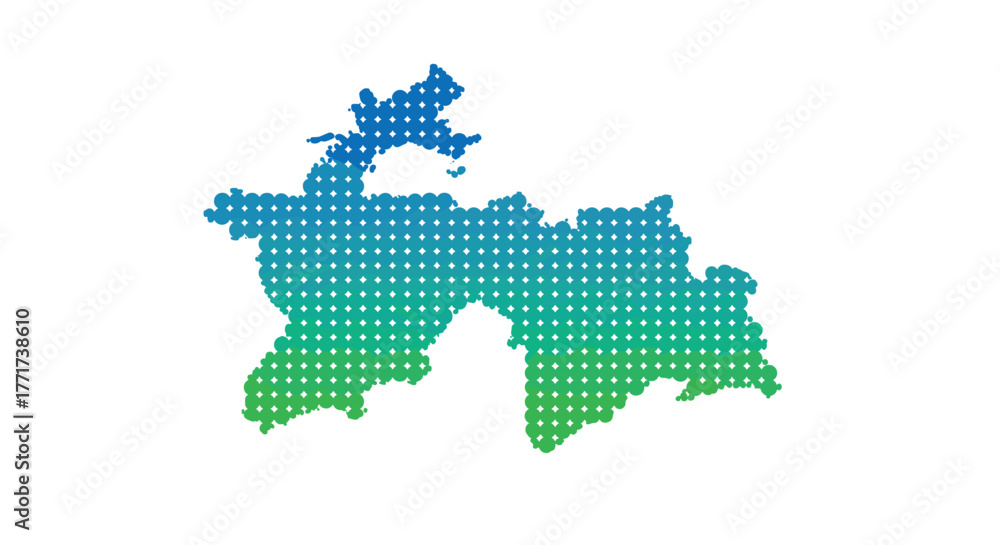 Fototapeta premium Colorful gradient tajikistan map with halftone dots pattern on white background