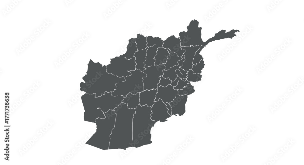 Fototapeta premium Dark silhouette map of afghanistan with provincial borders
