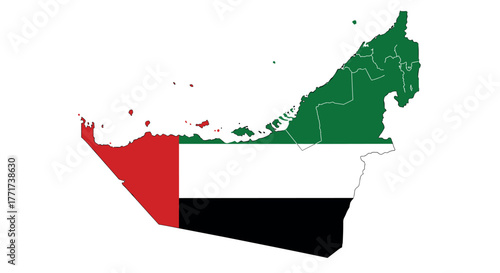 Uae map with flag colors in silhouette style reflecting national pride