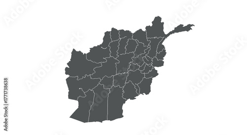 Dark silhouette map of afghanistan with provincial borders