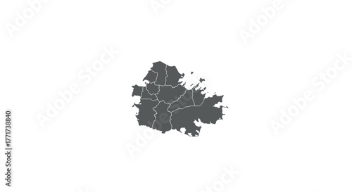 Singapore map in grey silhouette with district borders on white background