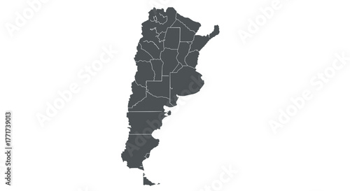 Argentina map outline with provinces in grey silhouette style