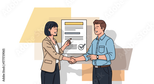 Business Partners Shake Hands After Agreement Signing to Seal the Successful Deal