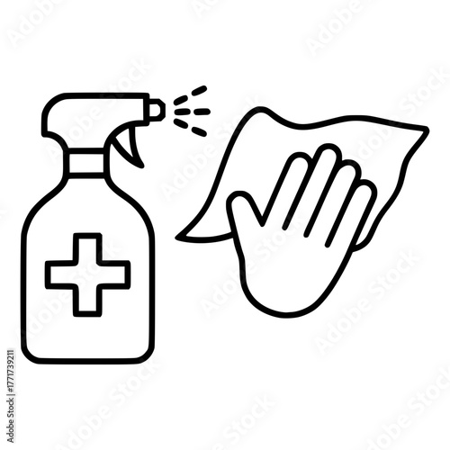 Sanitizing spray bottle and hand wiping surface for hygiene and clean environment