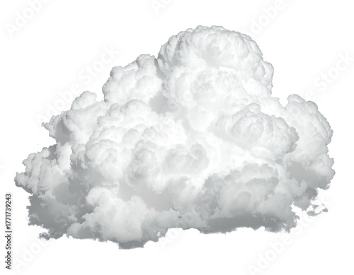 Digitally created fluffy, cumulus cloud isolated on a transparent background, white and grey