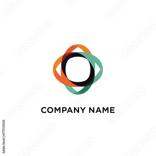 Abstract logo design with overlapping shapes and company name placeholder.