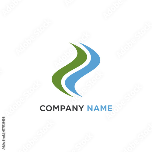 Abstract S letter logo design with blue and green waves.
