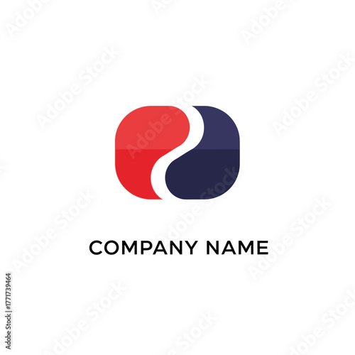 Abstract Rounded Shape with Red and Blue Yin Yang Design for Company Logo.