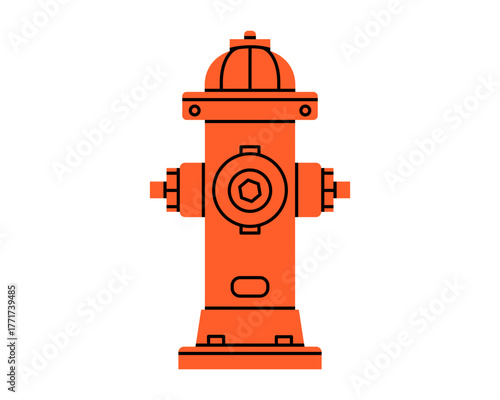 Hand drawn cute illustration of fire hydrant. Fire emergency equipment. Flat vector firefighter water supply doodle. Solution to urgent problem icon. Risk management. Isolated.