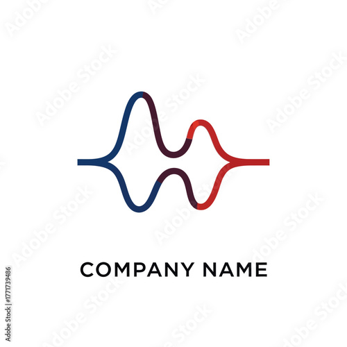 Abstract soundwave logo with a blue and red gradient design.