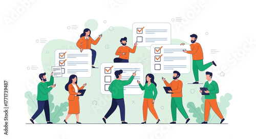 Business Team Analyzing and Collaborating on Checklists for Project Success