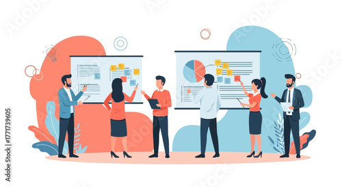 Business Team Analyzing Data Presentation During Strategy Development Meetings for Improvement