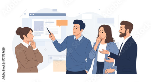 Business Team Analyzing Data Presentation During Strategy Meeting for Better Profitability