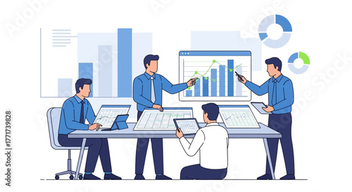 Business Team Analyzing Financial Data And Working On Strategic Planning Illustrated