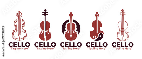 5 Cello Logo Set Professional String Instrument Design Collection