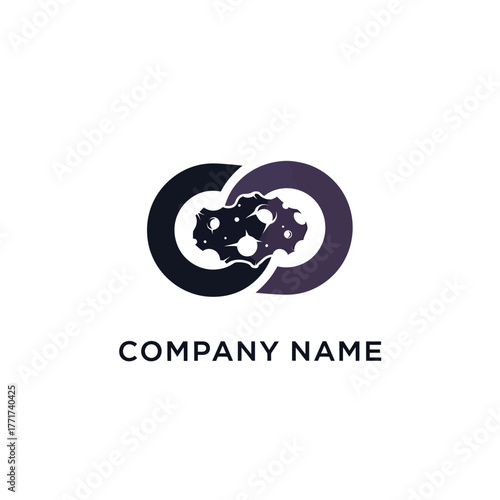 Interlocking Circles with Gears - A Modern Technology and Engineering Logo Design.