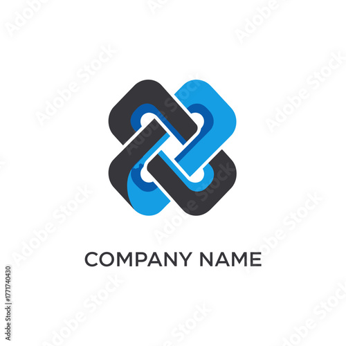 Interlocking Abstract Logo Design with Blue and Black Elements.