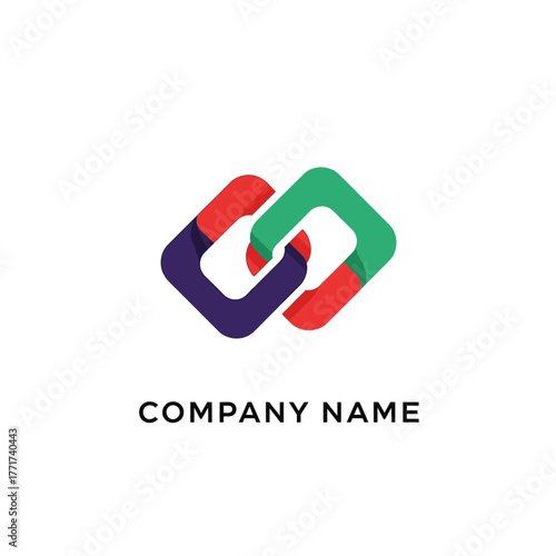 Interlocking Squares Logo Design with Rounded Corners and Vibrant Colors.