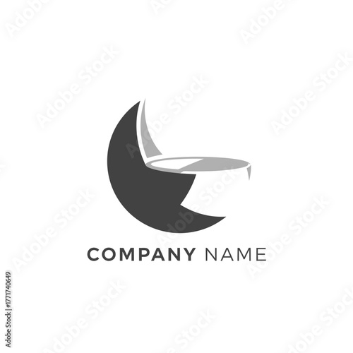 Modern minimalist logo design of a crescent moon chair.