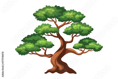 Zen Tree: A meticulously crafted illustration of a resilient tree showcases nature's inherent beauty, symbolizing strength, longevity, and the harmony of nature. 