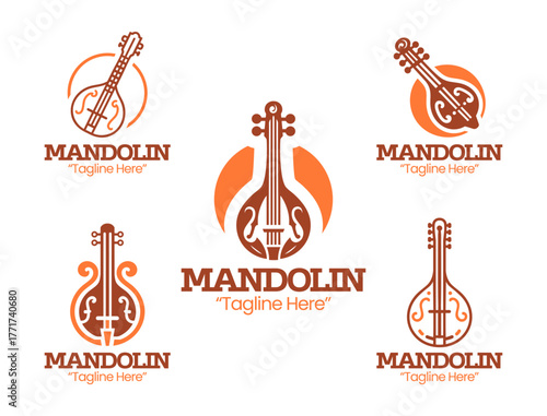 5 Mandolin Logo Set Professional String Instrument Design Collection