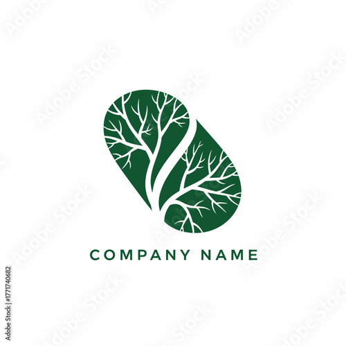 Natural medicine logo with a tree inside a green capsule.