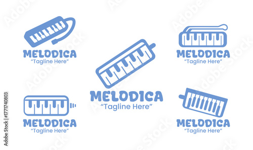 5 Melodica Logo Set Professional Wind Instrument Design Collection