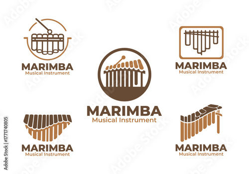 5 Marimba Logo Set Professional Percussion Instrument Design Collection