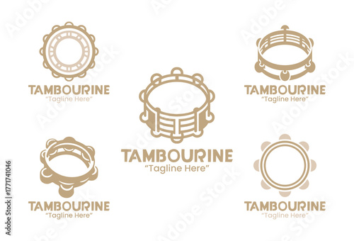 5 Tambourine Logo Set Percussion Music Branding Design Collection