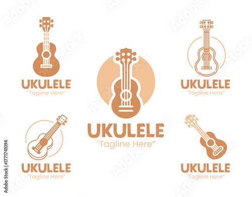 5 Ukulele Logo Set Acoustic String Instrument Design Collection