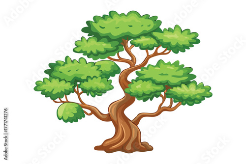 Evergreen Tree Illustration: A detailed illustration of a lush evergreen tree showcases its intricate details, from the textured bark to the vibrant green foliage.