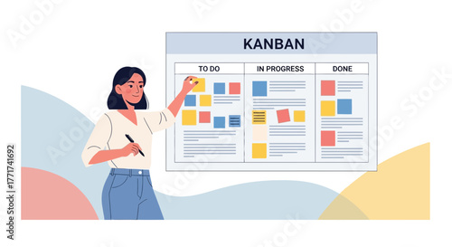 Woman Implementing Kanban Board for Efficient Project Management And Agile Workflow