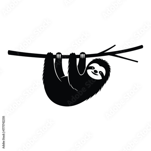 Illustration of a sloth hanging from a branch, showcasing its slowmoving nature and gentle demeanor, a symbol of tranquility