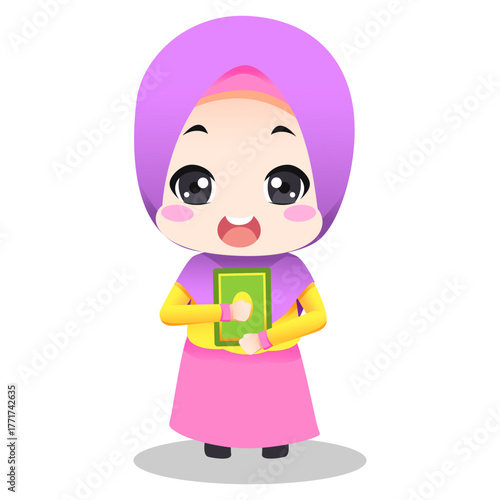 MUSLIM CARTOON CHILDREN VECTOR ILLUSTRATION 5 bring the koran