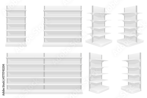 shelving rack for store in shop market vector illustration isolated object icons