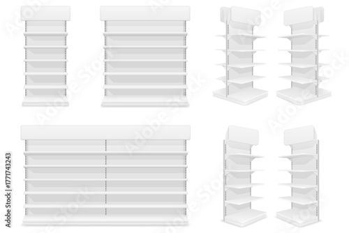 shelving rack for store in shop market vector illustration isolated object icons