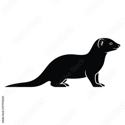Detailed silhouette of a mink, showcasing its sleek body, short legs, and bushy tail, , providing a clear and precise representation of this mammal