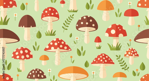 Mushroom Pattern Background with Retro Style