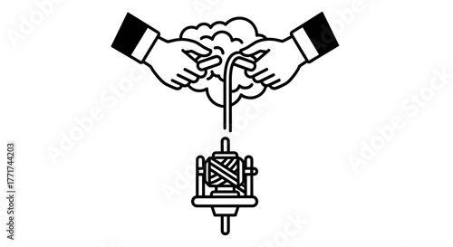 Hands spinning cotton into yarn with a traditional charkha.