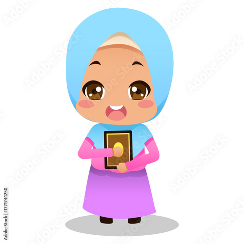 MUSLIM CARTOON CHILDREN VECTOR ILLUSTRATION 8 bring the koran