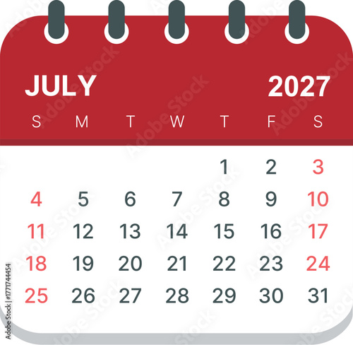 2027 July calender