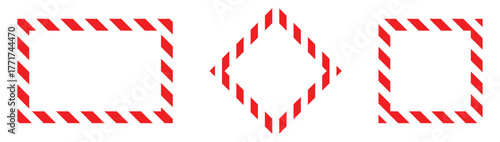 warning square and rectangle frame with red and white diagonal stripes icon vector. warning empty frame icon. warning sign. Caution Tape Border Set. warning template. vector illustration