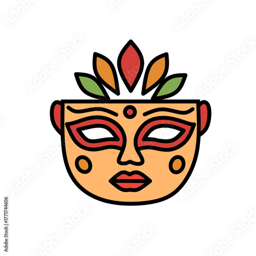 Decorative Ethnic Style Carnival Mask Icon with Ornate Headdress
