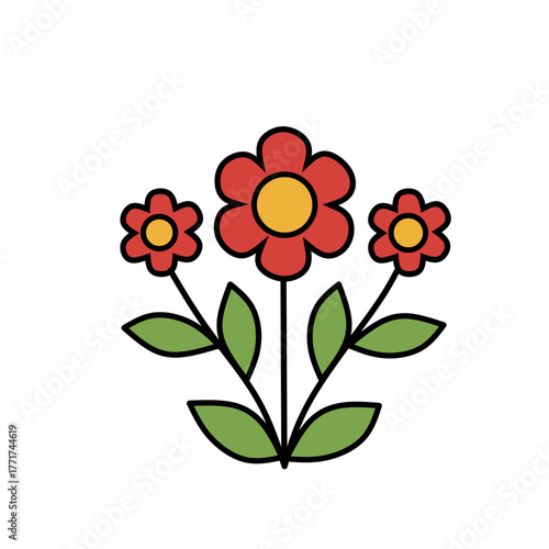 Cute Outline Style Flower Element with Three Blossoms Garden Icon