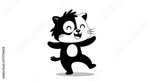 Playful Cartoon Skunk Character with Cheerful Expression and Dynamic Pose.