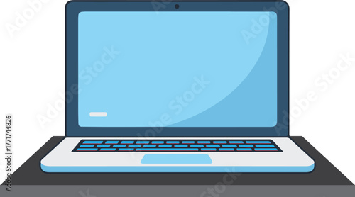 Laptop on a table. Laptop vector icon art. Simple UX element.